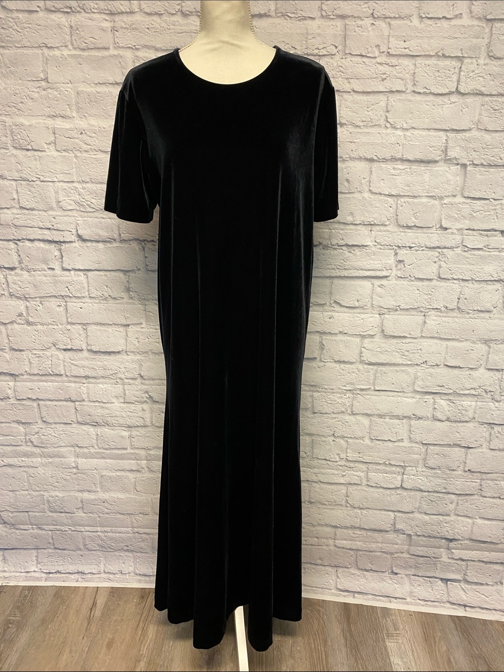 Talbots Black Velvet Short-Sleeve Maxi Dress Size Large